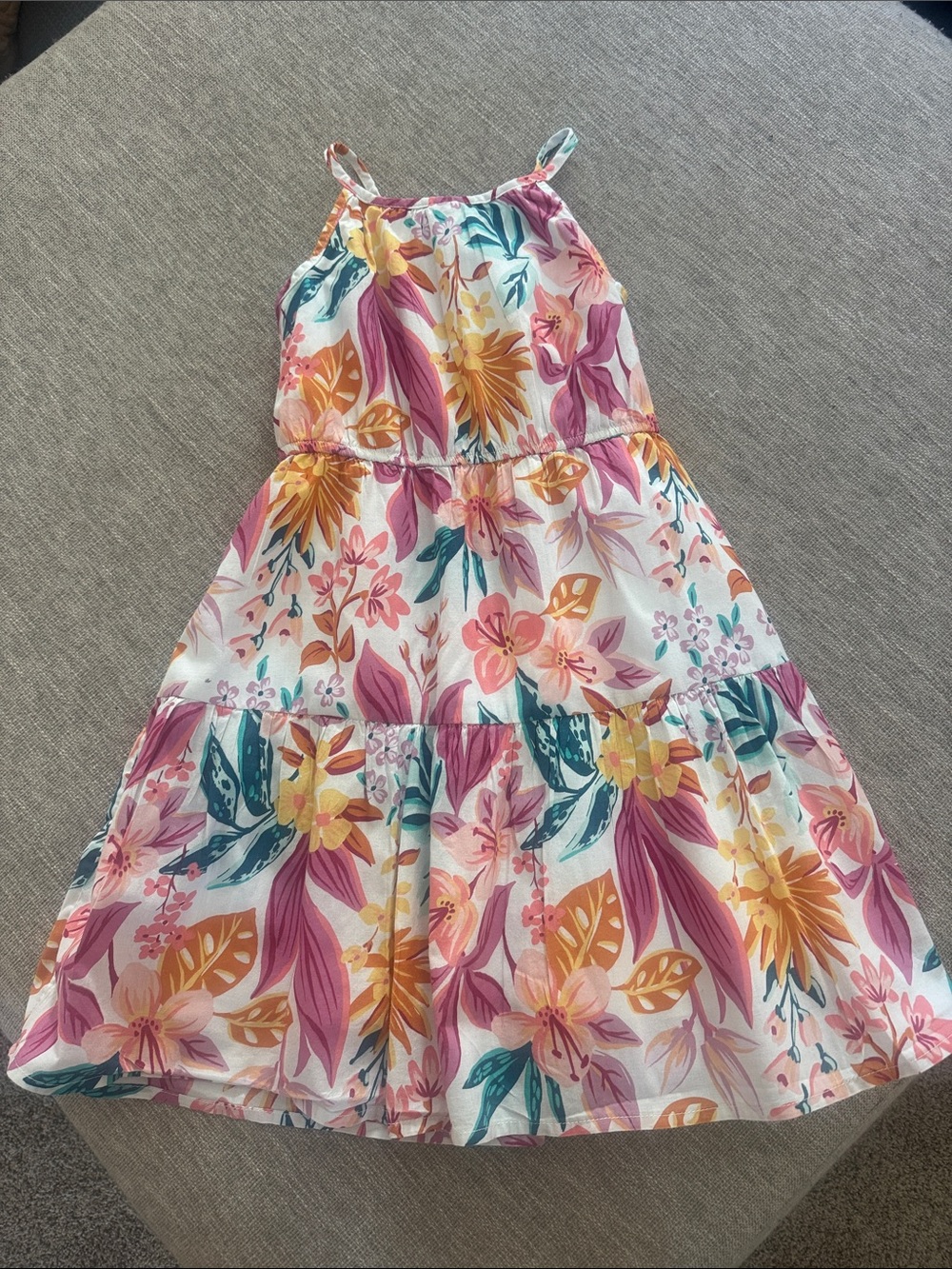 Girls Floral Tiered Sundress - Pink, Yellow & Teal